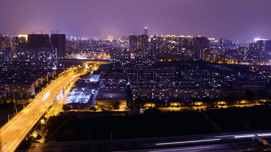 俯瞰城市漂亮夜景交通GIF图片素材免费下载