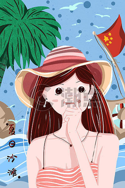 夏日海边度假的女孩图片素材免费下载