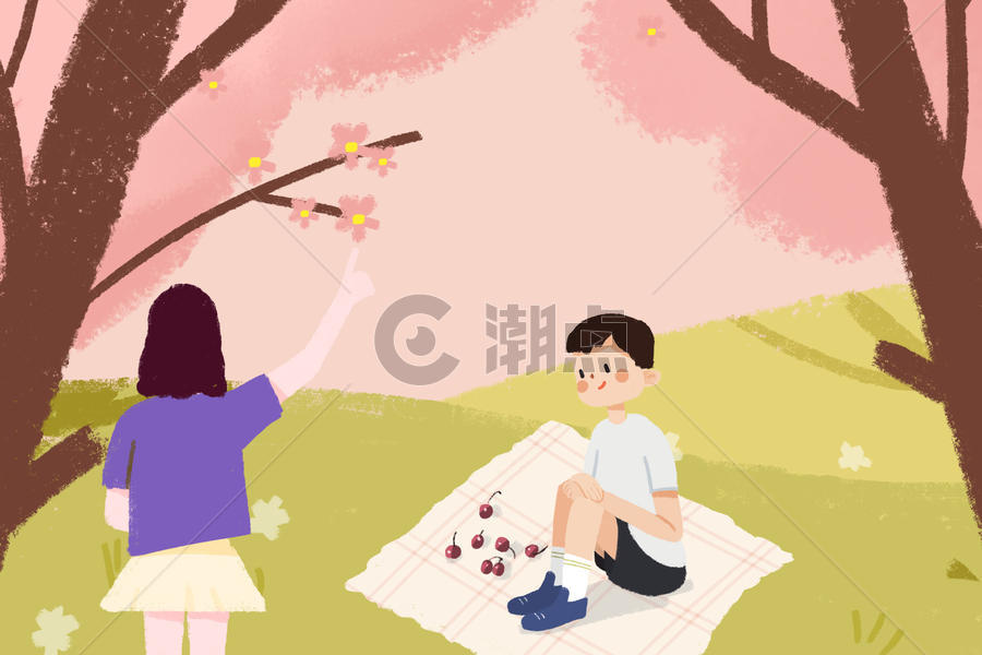 樱花树下的约会情侣图片素材免费下载