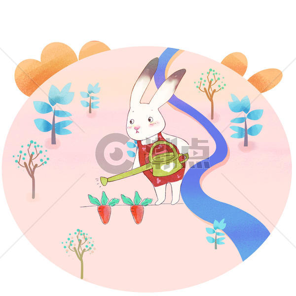 春天小兔子在森林种萝卜图片素材免费下载