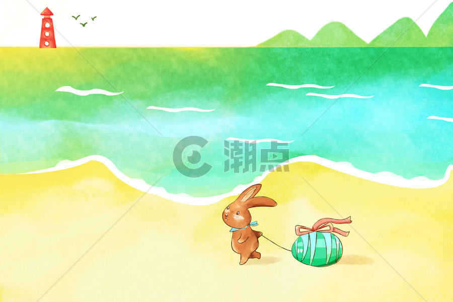 小兔复活节海边旅行图片素材免费下载