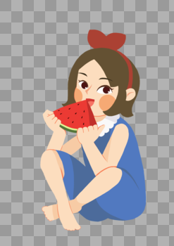 立夏坐着盘腿吃西瓜的女孩图片素材免费下载