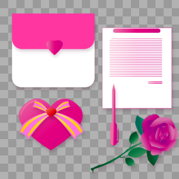 情人节信封爱心巧克力玫瑰花组合图片素材免费下载
