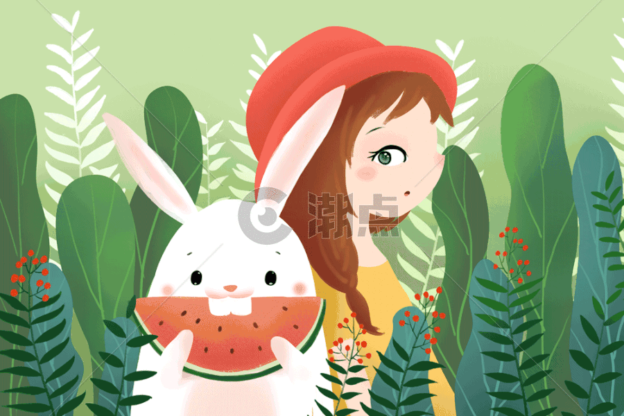 偷吃西瓜的小白兔GIF图片素材免费下载