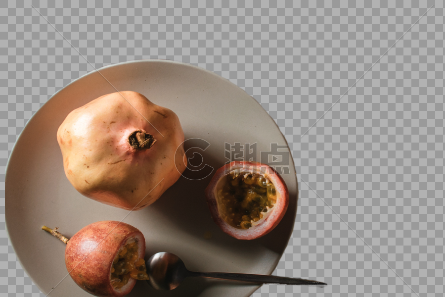 百香果石榴水果盘子餐叉美味图片素材免费下载