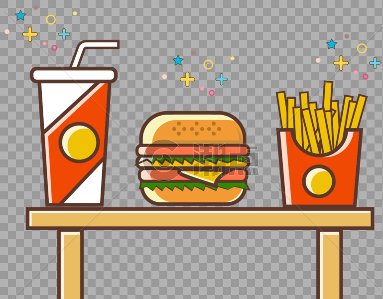 汉堡可乐薯条插画图片素材免费下载
