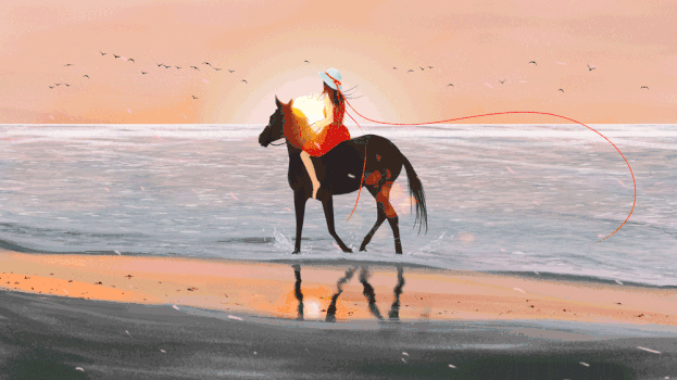 海边骑马的少女gif图片素材免费下载