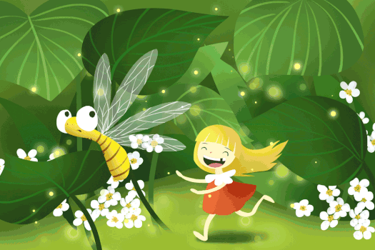 追逐蜻蜓的小女孩GIF图片素材免费下载