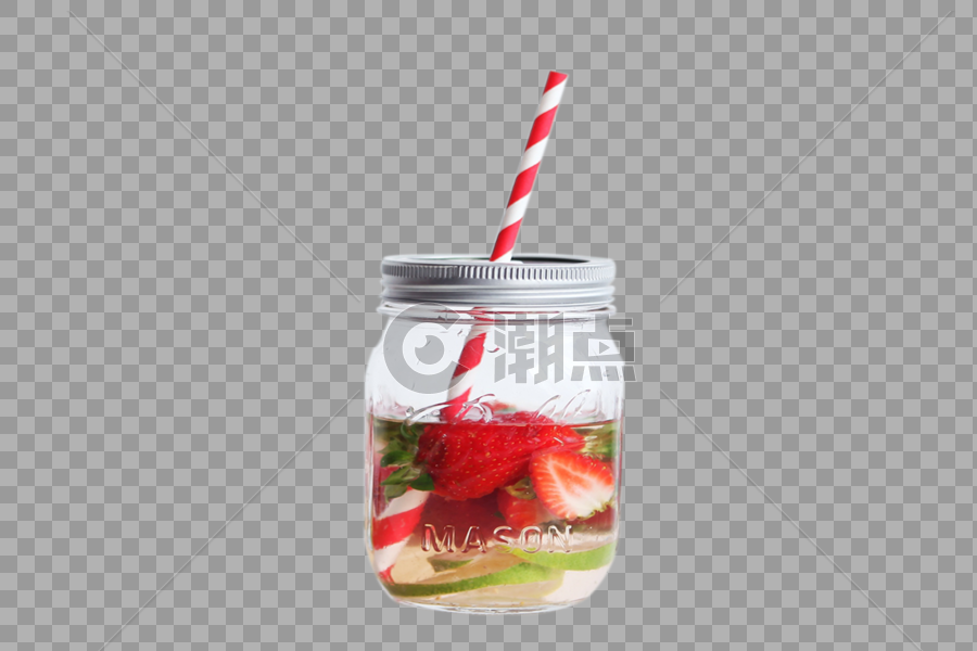 玻璃瓶子草莓青柠吸管图片素材免费下载