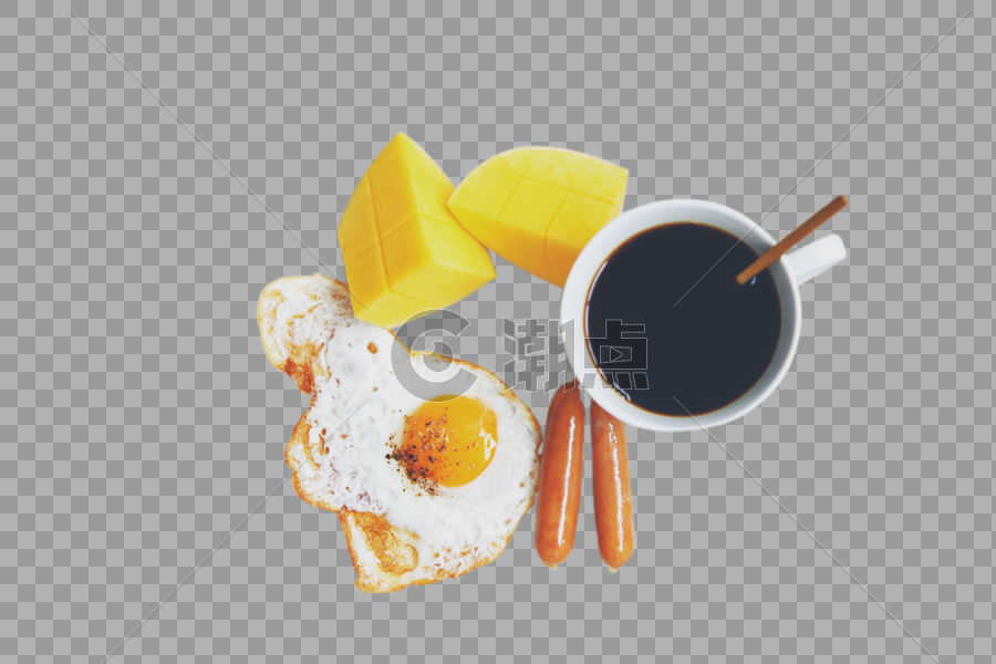 煎鸡蛋芒果咖啡杯香肠西餐图片素材免费下载