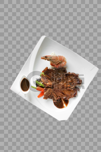 牛排大虾小胡萝卜酱西餐图片素材免费下载