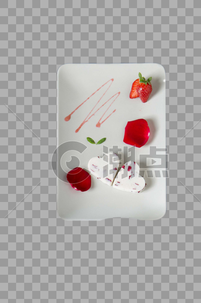 西点草莓玫瑰花瓣盘子美食图片素材免费下载