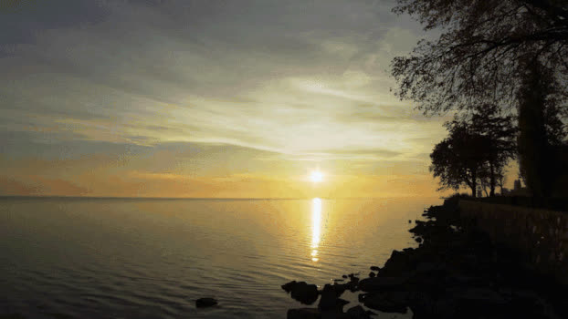 清晨黎明日出太阳升起平静湖面GIF图片素材免费下载