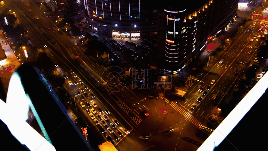 俯拍夜景路口车流延时摄影GIF图片素材免费下载