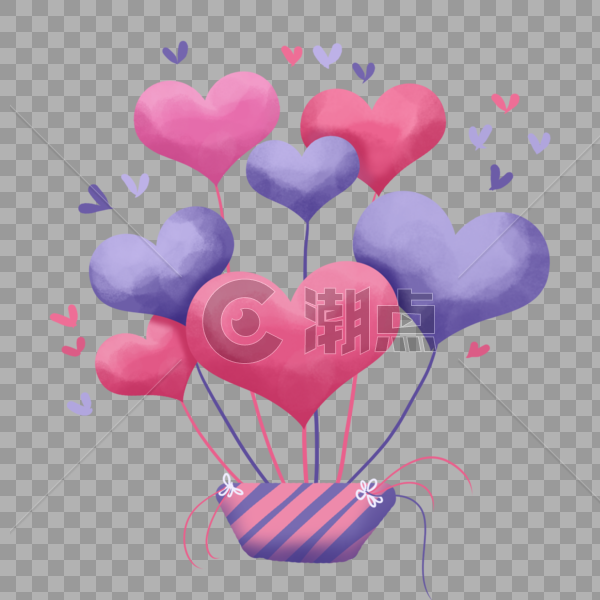 紫红色飞舞的爱心气球图片素材免费下载