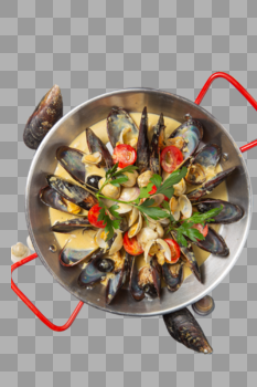 青口贝花蛤不锈钢锅海鲜美食图片素材免费下载