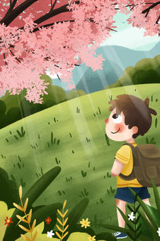 春天春季男孩春游游玩旅游五一长假立春探险图片素材免费下载