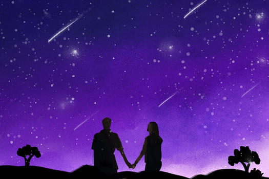 星空下约会的情侣看流星雨图片素材免费下载