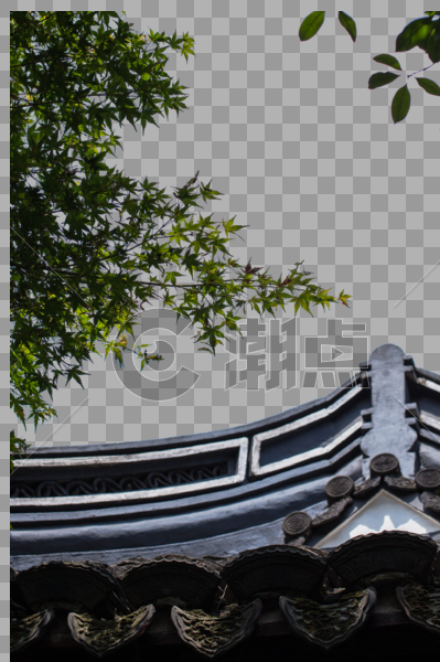 中国风枫叶前景屋顶蓝天图片素材免费下载