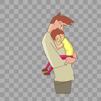 手绘卡通父亲节抱着熟睡儿子的父亲图片素材免费下载