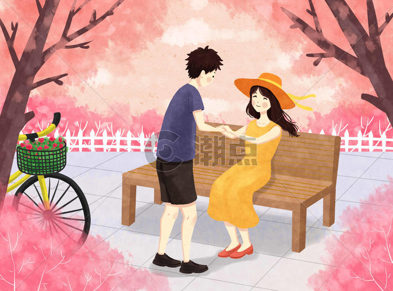 樱花树下的情侣图片素材免费下载
