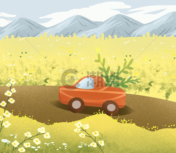 春天自驾旅行插画图片素材免费下载