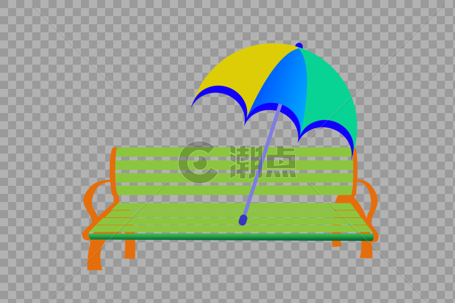 手绘户外休闲椅太阳伞图片素材免费下载