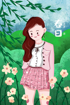 春日赏花的女孩图片素材免费下载