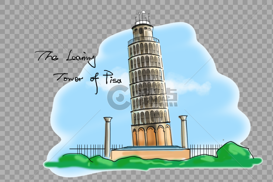 意大利比萨地标斜塔手绘图片素材免费下载