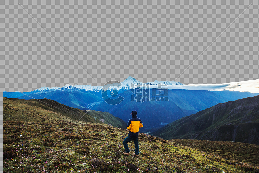 探险旅行攀登山顶远看贡嘎群山风景图片素材免费下载