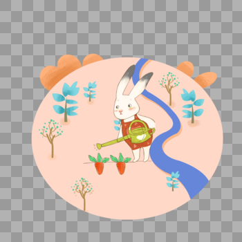小兔子在森林种萝卜图片素材免费下载