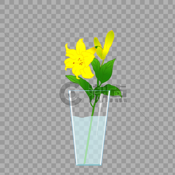 黄色百合花方形花瓶元素图片素材免费下载