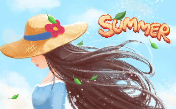 夏日初夏的少女清新插画图片素材免费下载