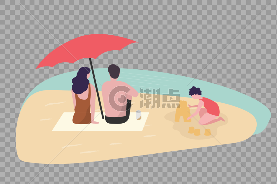 矢量扁平风格一家人在沙滩玩耍图片素材免费下载