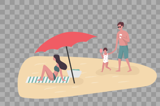 矢量扁平风格一家人沙滩度假玩耍图片素材免费下载