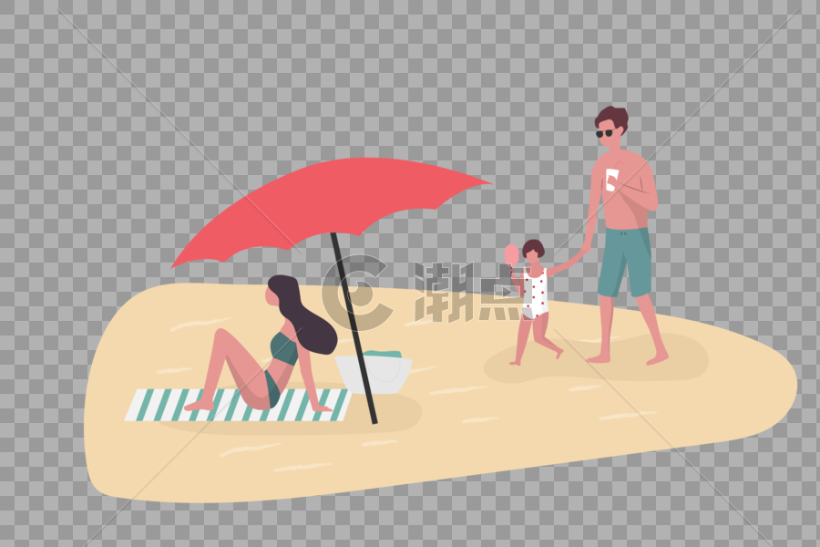 矢量扁平风格一家人沙滩度假玩耍图片素材免费下载