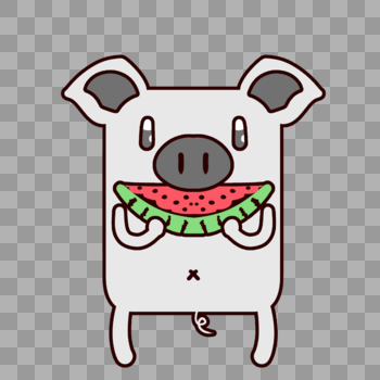 方块猪吃西瓜表情包图片素材免费下载