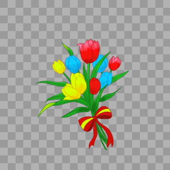 三色郁金香花束元素图片素材免费下载