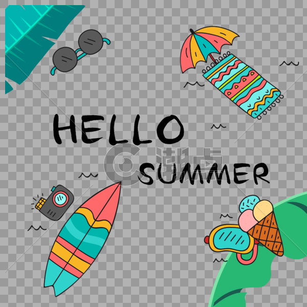 HELLO SUMMER夏季矢量元素图片素材免费下载