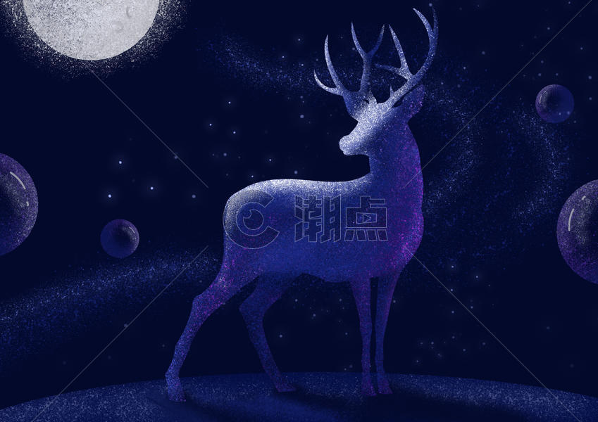 点构成梦幻星空中的鹿治愈插画背景壁纸图片素材免费下载