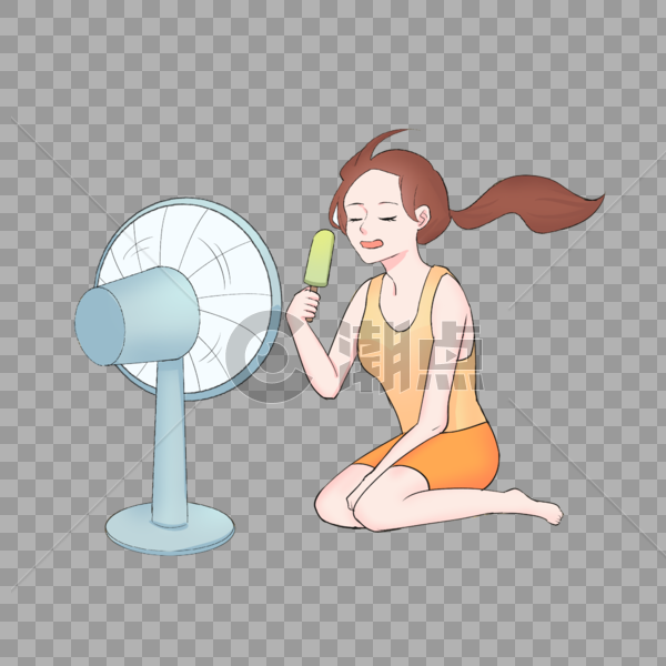 夏至吹电风扇女孩插画图片素材免费下载