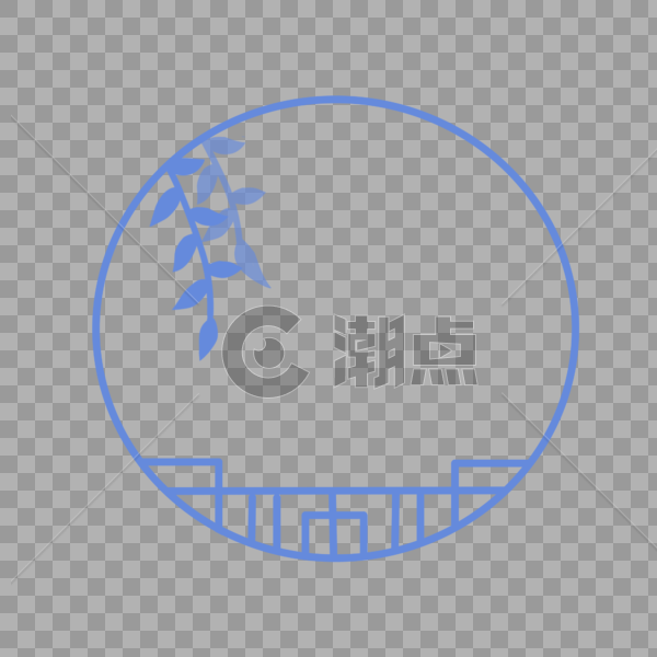 中国风古风蓝色叶子简约边框图片素材免费下载