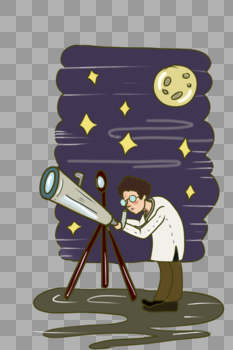 创意卡通科学家观测星空图片素材免费下载