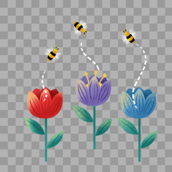 手绘鲜花蜜蜂图片素材免费下载