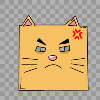方块猫黄色卡通生气表情包图片素材免费下载