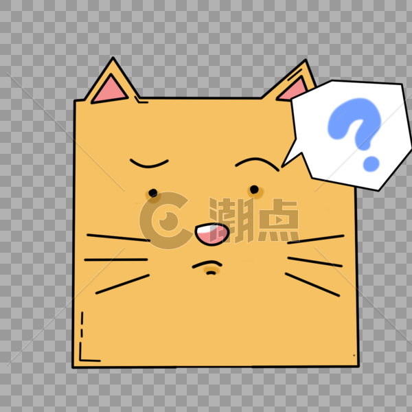 方块猫黄色卡通疑惑表情包图片素材免费下载