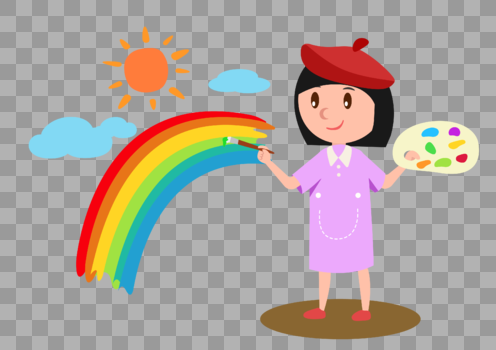 画彩虹的小女孩图片素材免费下载