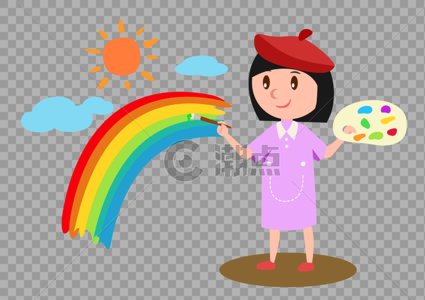 画彩虹的小女孩图片素材免费下载