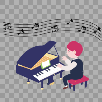 矢量扁平风格弹钢琴的少年图片素材免费下载