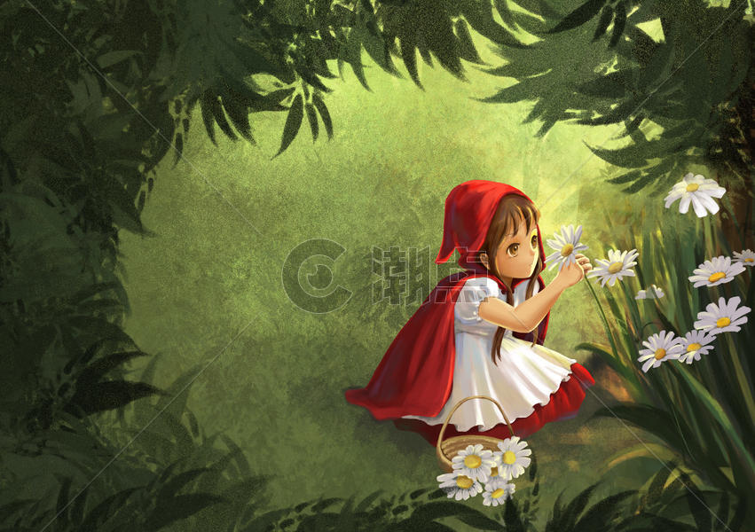 小红帽童话森林采花图片素材免费下载